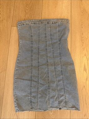Strapless Denim Tube Dress - Light Wash Gray-Blue